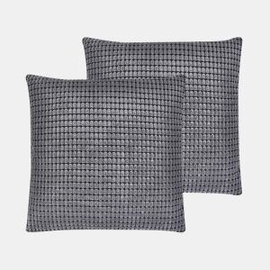 Conjunto de 2 almofadas decorativas ASPIDISTRA Veludo 45 x 45 cm Cinzento Padrão geométrico