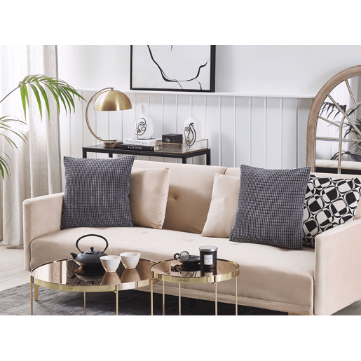 Conjunto de 2 almofadas decorativas ASPIDISTRA Veludo 45 x 45 cm Cinzento Padrão geométrico