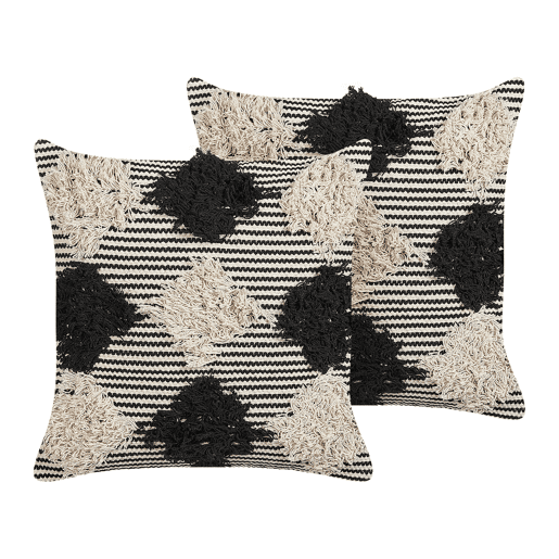 Conjunto de 2 almofadas decorativas BHUSAWAL Algodão 50 x 50 cm Preto Padrão geométrico
