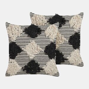 Conjunto de 2 almofadas decorativas BHUSAWAL Algodão 50 x 50 cm Preto Padrão geométrico