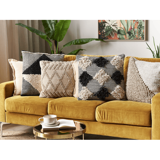 Conjunto de 2 almofadas decorativas BHUSAWAL Algodão 50 x 50 cm Preto Padrão geométrico