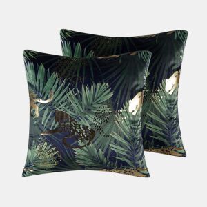 Conjunto de 2 almofadas decorativas BELLEROSE Veludo 45 x 45 cm Verde escuro Padrão de plantas