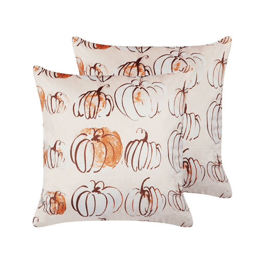 Conjunto de 2 almofadas decorativas CUCURBITA Veludo 45 x 45 cm Creme Padrão de plantas
