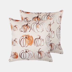 Conjunto de 2 almofadas decorativas CUCURBITA Veludo 45 x 45 cm Creme Padrão de plantas