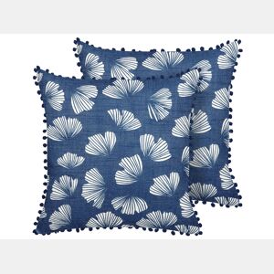 Conjunto de 2 almofadas decorativas DANDELION 45 x 45 cm Azul escuro Padrão de plantas