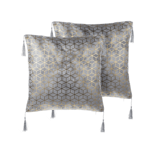 Conjunto de 2 almofadas decorativas CAMELLIA 45 x 45 cm Cinzento Padrão geométrico