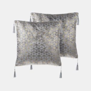 Conjunto de 2 almofadas decorativas CAMELLIA 45 x 45 cm Cinzento Padrão geométrico