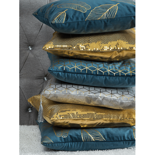 Conjunto de 2 almofadas decorativas CAMELLIA 45 x 45 cm Cinzento Padrão geométrico