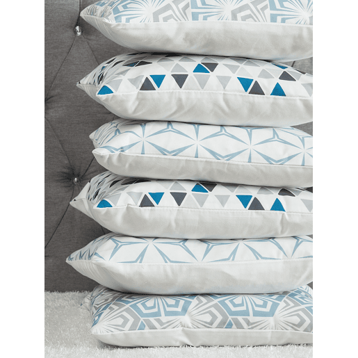 Conjunto de 2 almofadas decorativas CLEOME 45 x 45 cm Branco Cinzento Azul Padrão geométrico