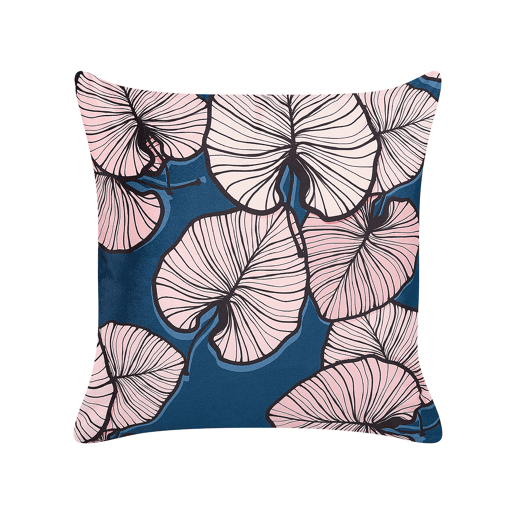Conjunto de 2 almofadas decorativas CHRYSANTHEMUM Veludo 45 x 45 cm Azul escuro Padrão de plantas