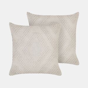 Conjunto de 2 almofadas decorativas CATALPA Algodão 45 x 45 cm Branco Padrão geométrico