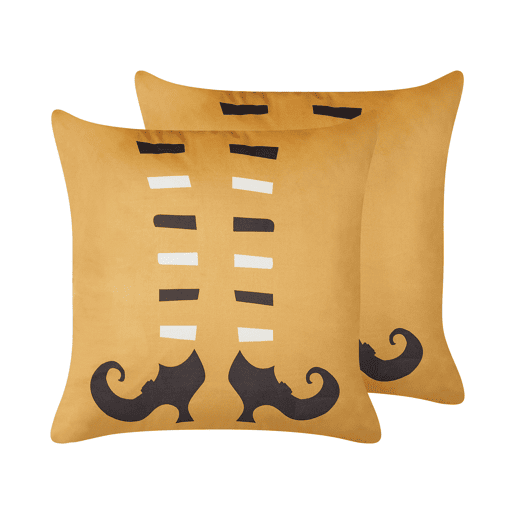 Conjunto de 2 almofadas decorativas COVASNA Veludo 45 x 45 cm Laranja Padrão abstracto