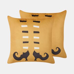 Conjunto de 2 almofadas decorativas COVASNA Veludo 45 x 45 cm Laranja Padrão abstracto