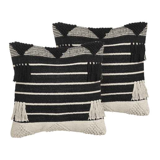 Conjunto de 2 almofadas decorativas CHITTOOR Algodão 50 x 50 cm Preto Padrão geométrico