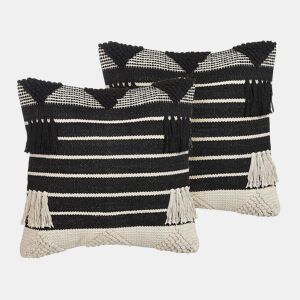 Conjunto de 2 almofadas decorativas CHITTOOR Algodão 50 x 50 cm Preto Padrão geométrico