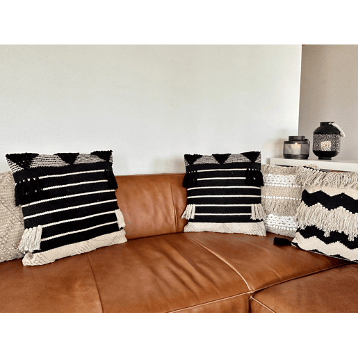 Conjunto de 2 almofadas decorativas CHITTOOR Algodão 50 x 50 cm Preto Padrão geométrico