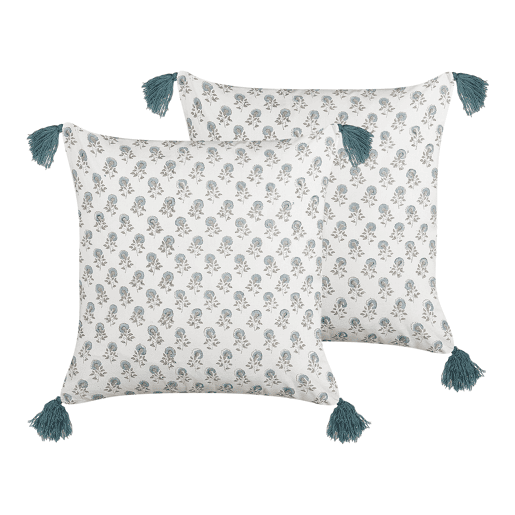 Conjunto de 2 almofadas decorativas CORNUS Algodão 45 x 45 cm Azul Padrão floral
