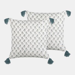 Conjunto de 2 almofadas decorativas CORNUS Algodão 45 x 45 cm Azul Padrão floral