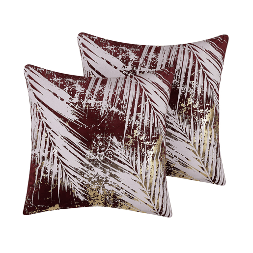 Conjunto de 2 almofadas decorativas CALLA Veludo 45 x 45 cm Vermelho Padrão de plantas