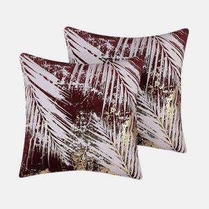 Conjunto de 2 almofadas decorativas CALLA Veludo 45 x 45 cm Vermelho Padrão de plantas