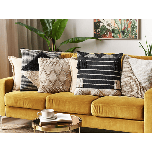 Almofada decorativa CHITTOOR Algodão 50 x 50 cm Preto Padrão geométrico