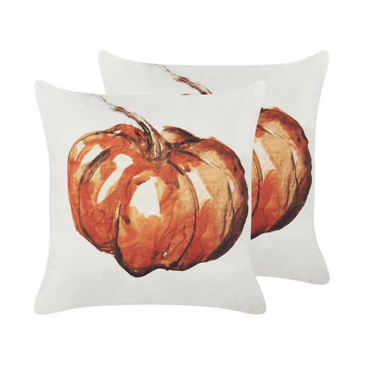 Conjunto de 2 almofadas decorativas CURBITA Veludo 45 x 45 cm Creme Padrão de plantas