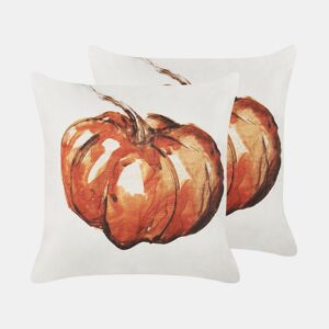 Conjunto de 2 almofadas decorativas CURBITA Veludo 45 x 45 cm Creme Padrão de plantas