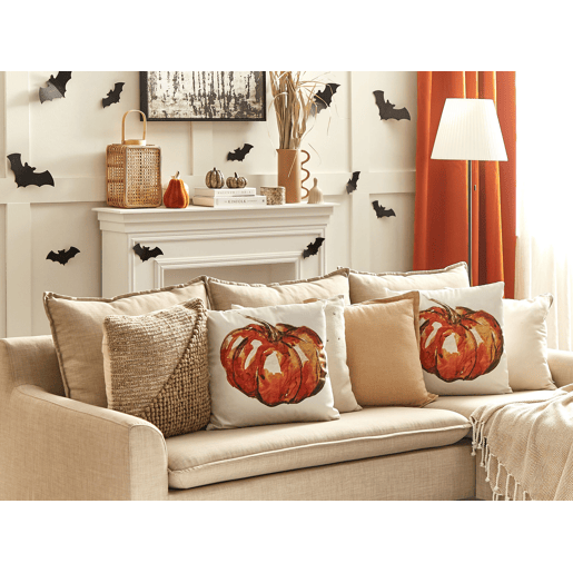 Conjunto de 2 almofadas decorativas CURBITA Veludo 45 x 45 cm Creme Padrão de plantas