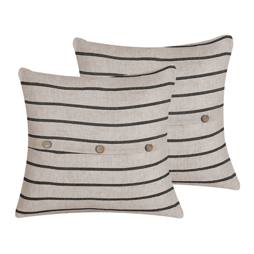 Conjunto de 2 almofadas decorativas CYNARA Algodão 43 x 43 cm Creme Às riscas