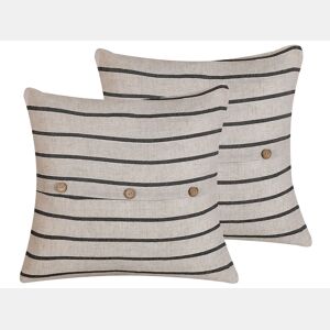 Conjunto de 2 almofadas decorativas CYNARA Algodão 43 x 43 cm Creme Às riscas