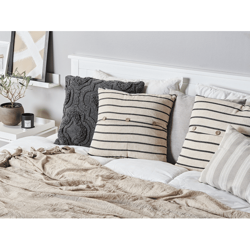 Conjunto de 2 almofadas decorativas CYNARA Algodão 43 x 43 cm Creme Às riscas