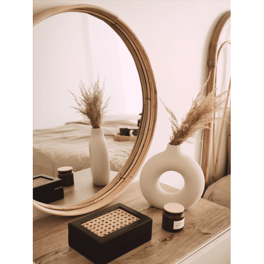 Espelho BARUNG 60 cm 60 cm Rattan Natural Creme