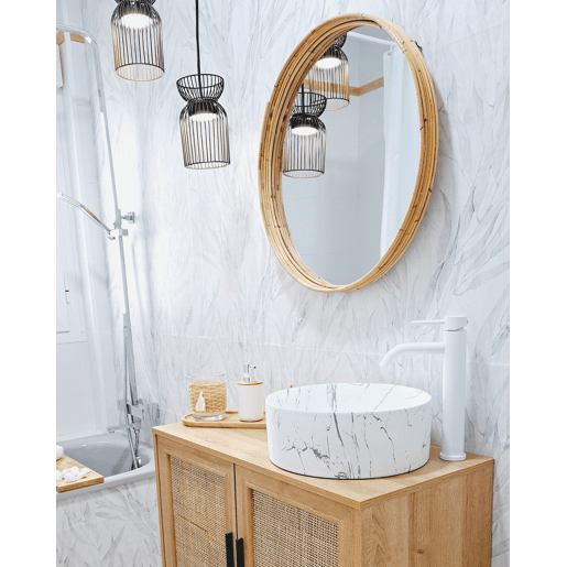 Espelho BARUNG 60 cm 60 cm Rattan Natural Creme