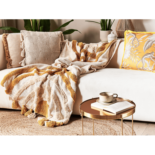 Manta MATHURA Algodão 130 x 180 cm Creme Manta MATHURA Algodão 130 x 180 cm Creme