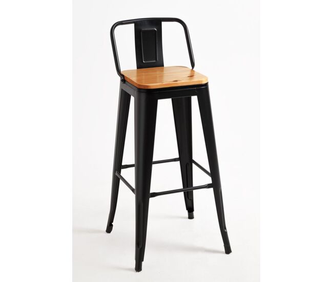 Taburete torix respaldo madera natural - negro