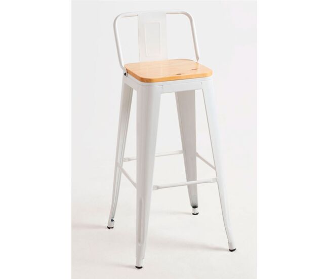 Taburete torix respaldo madera natural - blanco
