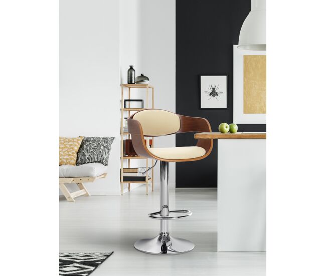 Taburete de bar kingston simil cuero nogal/crema 48x50x88 cm
