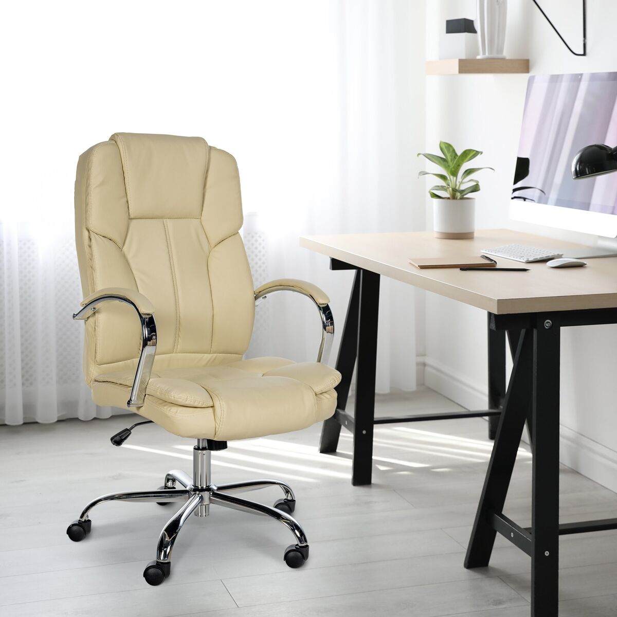 Silla de oficina xxl xanthos simil cuero crema 70x62x115 cm