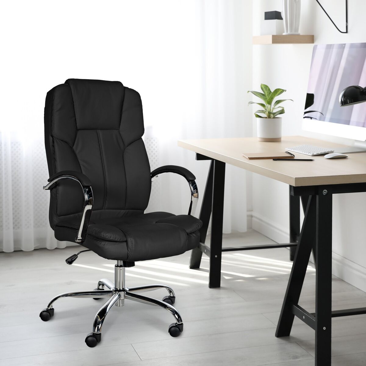 Silla de oficina xxl xanthos simil cuero negro 70x62x115 cm