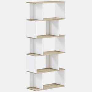 HOMCOM Estante de 5 Níveis, Estante para Livros em S com 10 Prateleiras, para Sala, Quarto ou Escritório, 70x29,5x163 cm, Carvalho e Branco