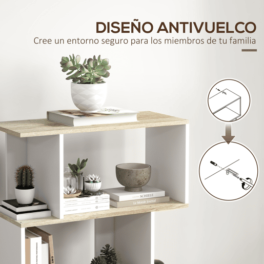 HOMCOM Estante de 5 Níveis, Estante para Livros em S com 10 Prateleiras, para Sala, Quarto ou Escritório, 70x29,5x163 cm, Carvalho e Branco