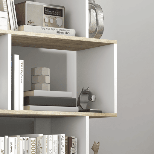 HOMCOM Estante de 5 Níveis, Estante para Livros em S com 10 Prateleiras, para Sala, Quarto ou Escritório, 70x29,5x163 cm, Carvalho e Branco