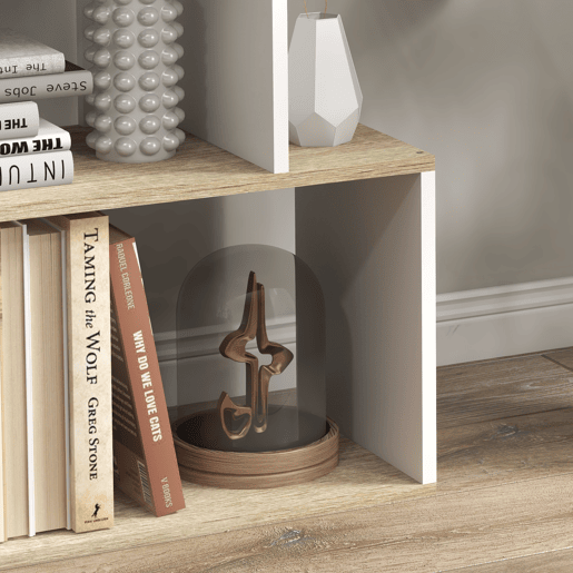 HOMCOM Estante de 5 Níveis, Estante para Livros em S com 10 Prateleiras, para Sala, Quarto ou Escritório, 70x29,5x163 cm, Carvalho e Branco