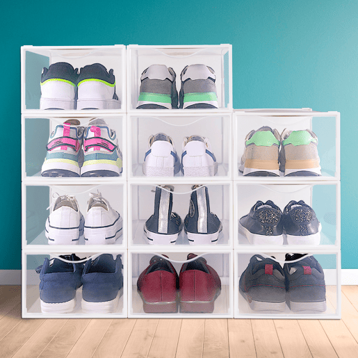 Max Home Pack 12 caixas de sapatos transparentes, empilháveis e anti-pontas T.44