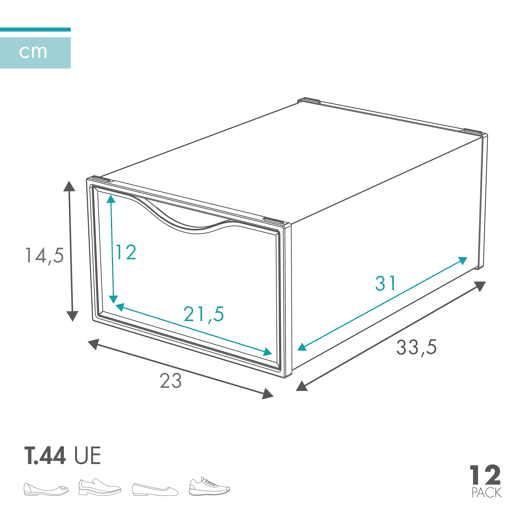 Max Home Pack 12 caixas de sapatos transparentes, empilháveis e anti-pontas T.44