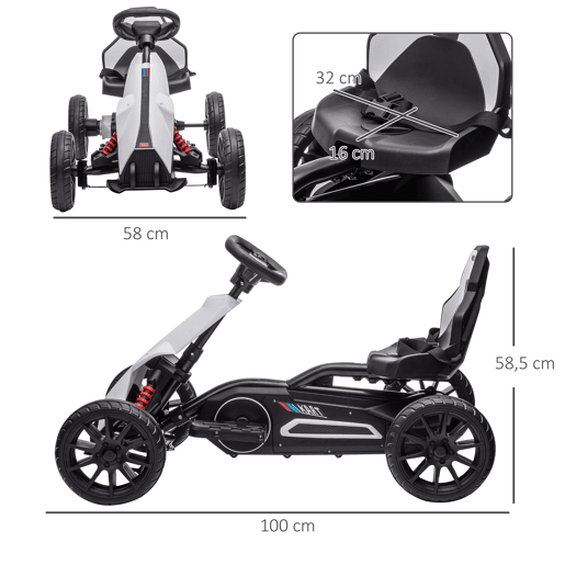 HOMCOM Go Kart Carro Elétrico para Crianças de 3 a 8 Anos Kart a Bateria 12V Velocidade Ajustável 3-5 kmh e Cinto de Segurança Carga 30 kg para Exterior 100x58x58,5 cm Branco HOMCOM Go Kart Carro Elétrico para Crianças de 3 a 8 Anos Kart a Bateria 12V Velocidade Ajustável 3-5 kmh e Cinto de Segurança Carga 30 kg para Exterior 100x58x58,5 cm Branco