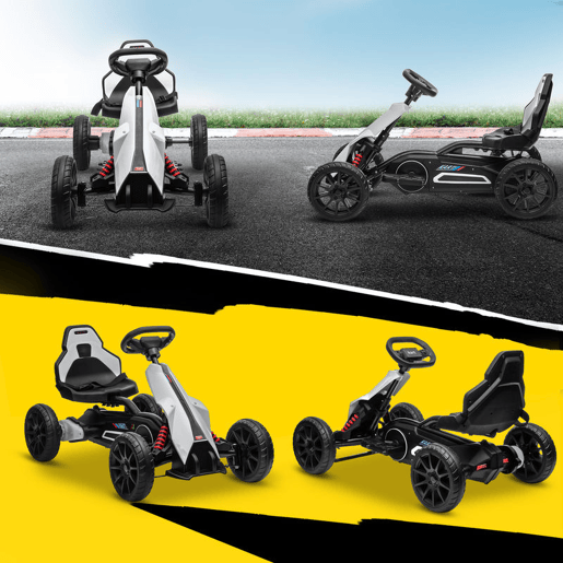 HOMCOM Go Kart Carro Elétrico para Crianças de 3 a 8 Anos Kart a Bateria 12V Velocidade Ajustável 3-5 kmh e Cinto de Segurança Carga 30 kg para Exterior 100x58x58,5 cm Branco HOMCOM Go Kart Carro Elétrico para Crianças de 3 a 8 Anos Kart a Bateria 12V Velocidade Ajustável 3-5 kmh e Cinto de Segurança Carga 30 kg para Exterior 100x58x58,5 cm Branco