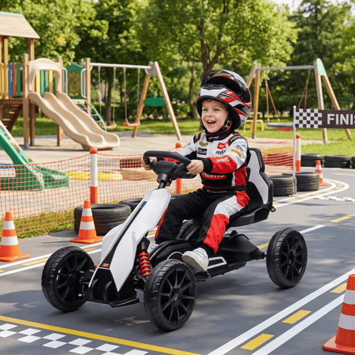 HOMCOM Go Kart Carro Elétrico para Crianças de 3 a 8 Anos Kart a Bateria 12V Velocidade Ajustável 3-5 kmh e Cinto de Segurança Carga 30 kg para Exterior 100x58x58,5 cm Branco HOMCOM Go Kart Carro Elétrico para Crianças de 3 a 8 Anos Kart a Bateria 12V Velocidade Ajustável 3-5 kmh e Cinto de Segurança Carga 30 kg para Exterior 100x58x58,5 cm Branco
