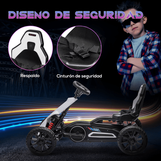 HOMCOM Go Kart Carro Elétrico para Crianças de 3 a 8 Anos Kart a Bateria 12V Velocidade Ajustável 3-5 kmh e Cinto de Segurança Carga 30 kg para Exterior 100x58x58,5 cm Branco HOMCOM Go Kart Carro Elétrico para Crianças de 3 a 8 Anos Kart a Bateria 12V Velocidade Ajustável 3-5 kmh e Cinto de Segurança Carga 30 kg para Exterior 100x58x58,5 cm Branco