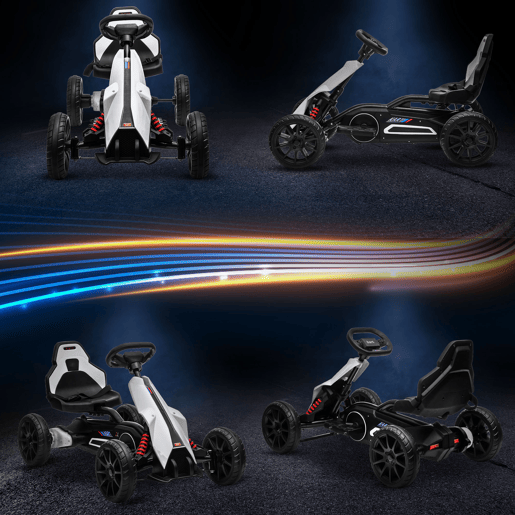 HOMCOM Go Kart Carro Elétrico para Crianças de 3 a 8 Anos Kart a Bateria 12V Velocidade Ajustável 3-5 kmh e Cinto de Segurança Carga 30 kg para Exterior 100x58x58,5 cm Branco HOMCOM Go Kart Carro Elétrico para Crianças de 3 a 8 Anos Kart a Bateria 12V Velocidade Ajustável 3-5 kmh e Cinto de Segurança Carga 30 kg para Exterior 100x58x58,5 cm Branco